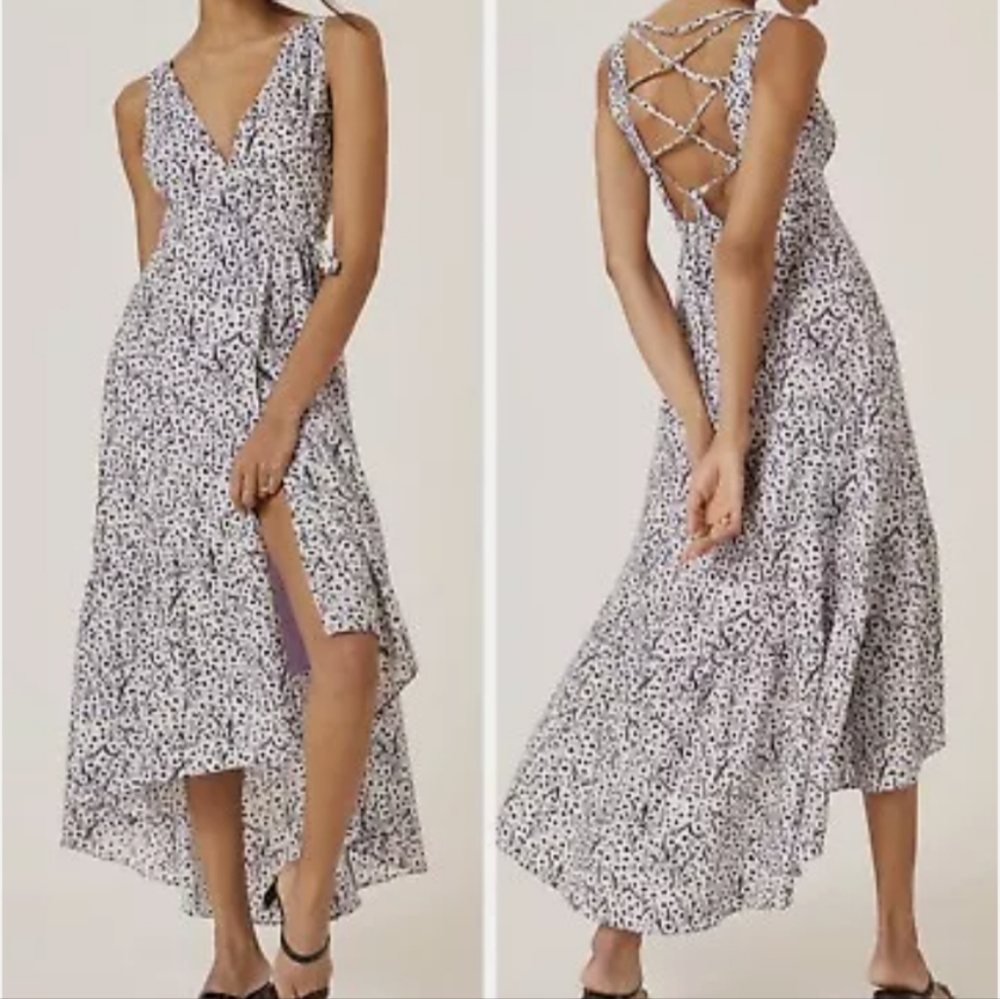 Hutch High-Low Wrap Midi Dress Anthropologie Purple Floral S NWT